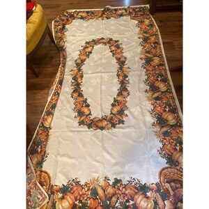 Thanksgiving Harvest Turkey Pumpkin Corn‎ Tablecloth Oval Centerpiece 100" x 56"